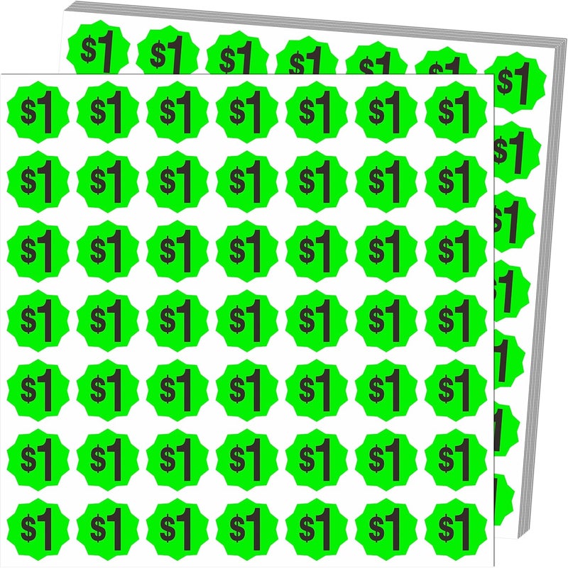 YSHIHE Yard Sale Price Stickers, Garage Sale Stickers, 1470 Pieces, 3/4 Inch Round, $1 Pre-Printed Labels, Fluorescent Green - Image 1